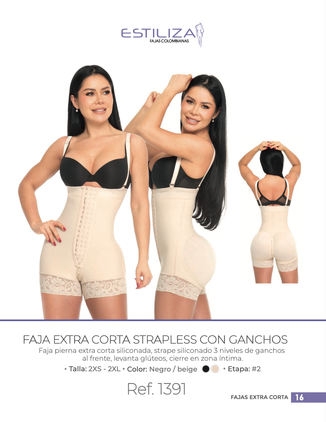 Faja Colombiana Moldeadora Extra Corta Strapless Con Ganchos Estiliza Ref.1391