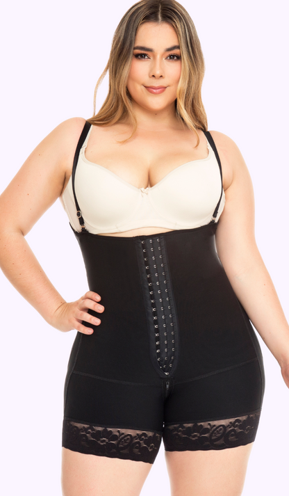 Faja colombiana media pierna 3 niveles de broche 1389 - beige / negro / cocoa