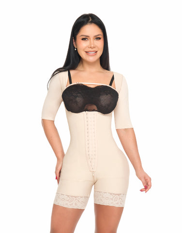 Faja colombiana con mangas 3 niveles de broches 1388 - beige / negro