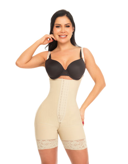 Faja colombiana media pierna 3 niveles de broche 1389 - beige / negro / cocoa