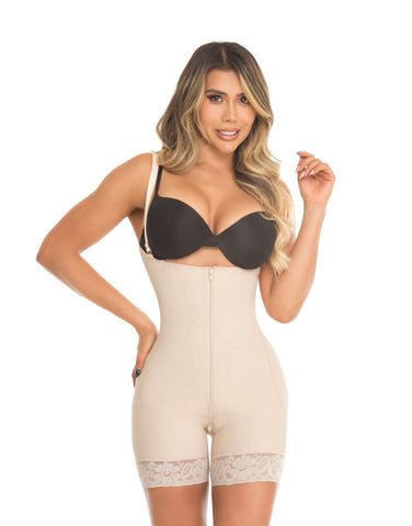 Faja colombiana media pierna con tirantes 1383 - beige / negro