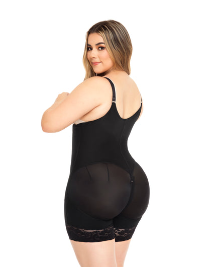 Faja colombiana media pierna 3 niveles de broche 1389 - beige / negro / cocoa